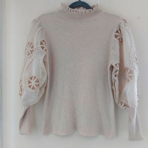 ANTHROPOLOGIE "SIONI" EYELET PUFF SLEEVE SWEATER NWT